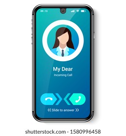 incoming call screen display from smartphone. how to answer phone mobile application user interface. vector illustration 