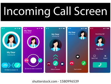 incoming call screen set. how to answer telephone mobile application. user interface vector illustration