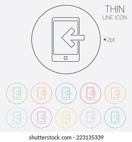Incoming call sign icon. Smartphone symbol. Thin line circle web icons with outline. Vector