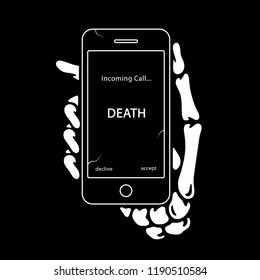 INCOMING CALL SKELETON HAND WITH PHONE BLACK BACKGROUND