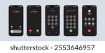 Incoming Call, Slide to Answer, and Unlock Screen. Smartphone Calling App Interface Vector Illustration.