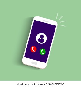 Incoming call. Smartphone with call screen. Vector illustration.