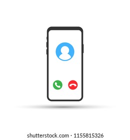 Incoming call. Smartphone with call screen. Vector stock illustration.