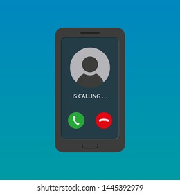 Incoming call. Smartphone with call screen. Vector illustration