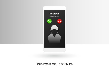 Llamada entrante de un llamador desconocido en la pantalla del smartphone.