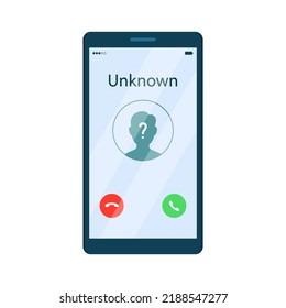 Eingehende Anrufe von unbekannten Anrufer auf dem Handy-Bildschirm. Vektorgrafik im flachen Cartoon-Stil.