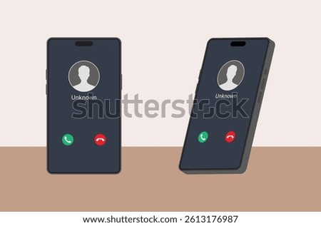 Incoming call from  unknown caller. scammer or stranger. Hoax person with fake identity using mobile phone
