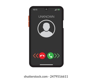 Incoming call from unknown in dark theme screen display style vector. Flat, call, smartphone, screen, phone, mobile, interface, incoming, unknown. Can use for banner, web design, poster.