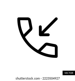 Incoming call vector icon in line style design for website, app, UI, isolated on white background. Editable stroke. EPS 10 vector illustration.