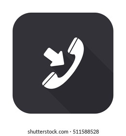Incoming call vector icon - squared button  with long shadow