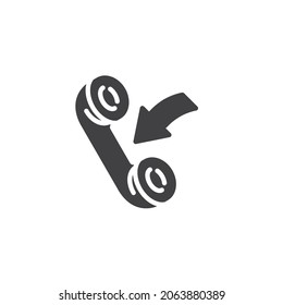 Incoming Call vector icon. Telephone receiver filled flat sign for mobile concept and web design. Phone Handset with Arrow glyph icon. Symbol, logo illustration. Vector graphics