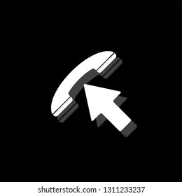 Incoming call. White flat simple icon with shadow