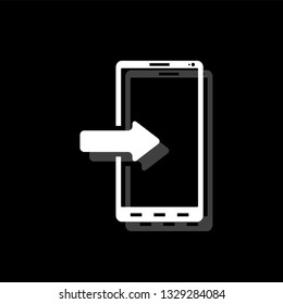 Incoming calls. White flat simple icon with shadow