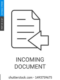 Incoming document icon for modern web design. Investment, profit, income symbol in flat outline style with editable stroke.