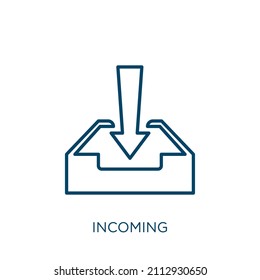 icono entrante. Icono de contorno entrante lineal delgado aislado en fondo blanco. Señal de entrada de vector de línea, símbolo para web y móvil