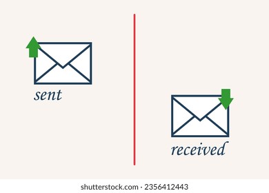 Incoming letter icon and outgoing letter icon. Incoming mail. Outgoing mail. Communication with people, mail, correspondence, work, business