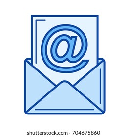 Icono de línea vectorial de correo entrante aislado en fondo blanco. Icono de línea de correo entrante para infografía, sitio web o aplicación. Icono azul diseñado en un sistema de cuadrícula.
