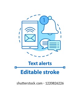 Incoming Message Concept Icon. Text Alert Idea Thin Line Illustration. Notifications. Dialog, Chat. Reminder, Alarm. Vector Isolated Outline Drawing. Editable Stroke