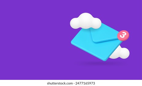Incoming message email cloud electronic mail storage server 3d vector banner billboard template. Envelope notification unread digital letter delivery mailbox receive reminder newsletter post