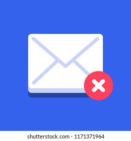 Incoming message icon with x mark. Unsent message. Rejected message. Vector illustration, isolated.