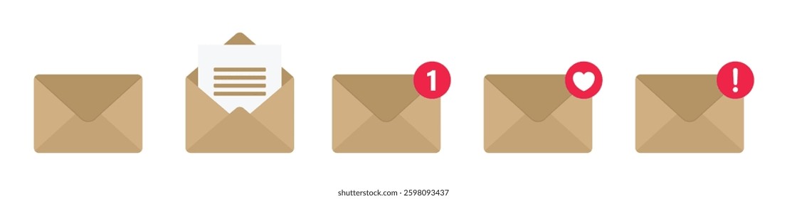 Incoming message icons set. Notification, message or email vector icon set isolated on white background. Envelope message icon collection. Incoming message notification vector illustration.