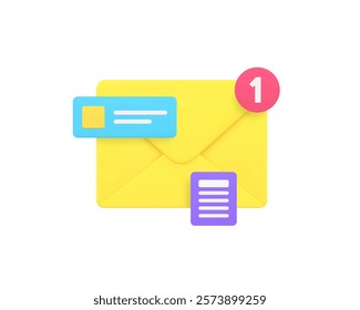 Incoming message inbox mailbox letter document notification 3d icon realistic vector illustration. Email alertness new contact communication send receive postal blank envelope