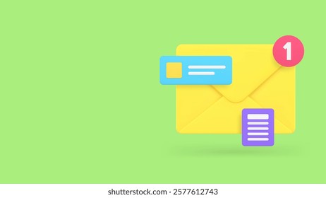 Incoming message inbox mailbox letter document notification banner copy space vector illustration. Email alertness new contact communication send receive postal blank envelope