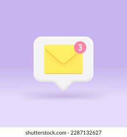 Incoming message newsletter email internet chat notification quick tips 3d icon realistic vector illustration. New electronic mail cyberspace contact web envelope online communication alert app