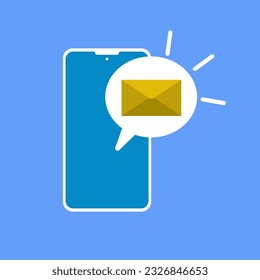 Incoming message notification on a smartphone vector illustration. Unread email notification on mobile phone