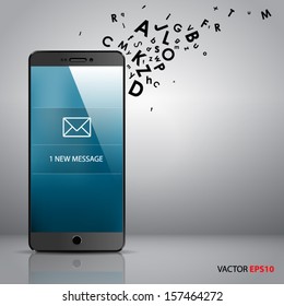 Incoming message on realistic smartphone vector.