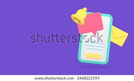 Incoming message sound alert quick tips smartphone app 3d icon realistic vector illustration. Electronic ring bell notification newsletter mailbox chat letter push notice mobile phone alarm notify