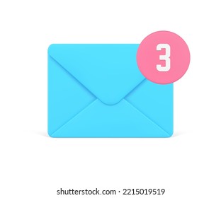 Incoming message three notification internet newsletter reminder online chatting realistic 3d icon vector illustration. New chat closed envelope document cyberspace contact address communication alert