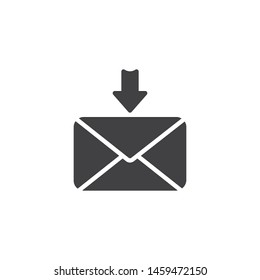Incoming message vector icon. Envelope with arrow down filled flat sign for mobile concept and web design. Download mail, email glyph icon. Symbol, logo illustration. Vector graphics