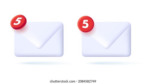 Incoming messages icon with notification in red circle above envelope icon, 3d render illustration, digital interface