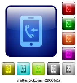 Incoming mobile call icons in rounded square color glossy button set