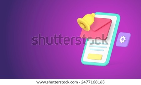 Incoming new message reminder inbox email smartphone application 3d vector banner billboard template. Electronic mail messaging mailbox web notification mobile phone app communication technology