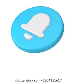 Incoming notification ring bell blue circle button call message reminder isometric 3d icon realistic vector illustration. Sound notice alert signal mobile interface badge chat music tone jingle notify