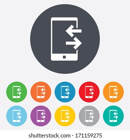 Incoming and outcoming calls sign icon. Smartphone symbol. Round colourful 11 buttons. Vector