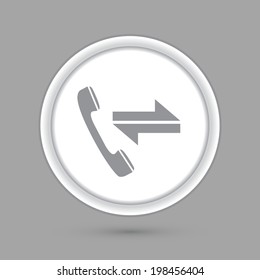 incoming and outgoing call, circle grey icon with a shadow.