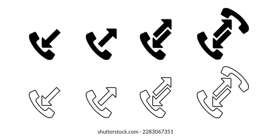 Incoming or outgoing call symbol. Phone call with two arrows sign. Appearance forwarding. Vector phone icon. Outgoing and incoming call. Phone icon for mobile app. bell icon. Call contact us.