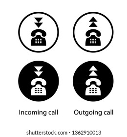 Incoming and outgoing call vector icons. Round signs for mobile concept and web design. Symbol, logo, illustration