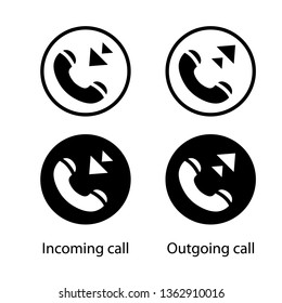 Incoming and outgoing call vector icons. Round signs for mobile concept and web design. Symbol, logo, illustration