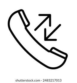 icono de llamadas entrantes salientes marca de logotipo lineal en blanco y negro