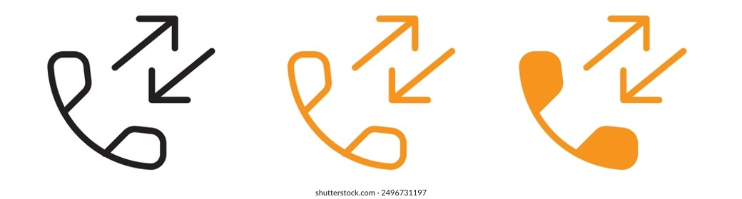 Symbole für ankommende ausgehende Anrufe setzen Kommunikationssymbole für Telefonie und Unternehmen