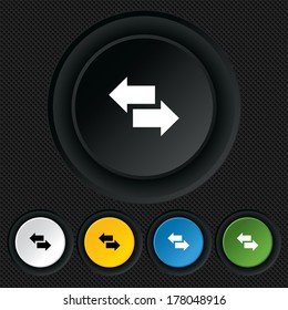 Incoming and outgoing calls sign. Upload. Download arrow symbol. Round colourful buttons on black texture. Vector