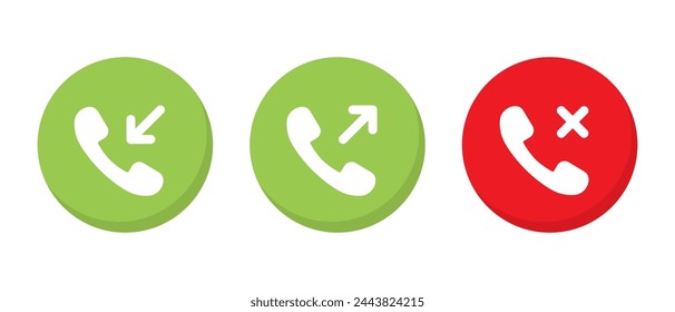 Incoming, outgoing, and missed call icon vector in flat style