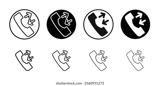 Incoming outgoing phone call icon Flat outline fill set collection