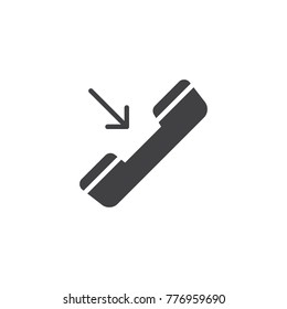 Incoming phone call icon vector, filled flat sign, solid pictogram isolated on white. Symbol, logo illustration.