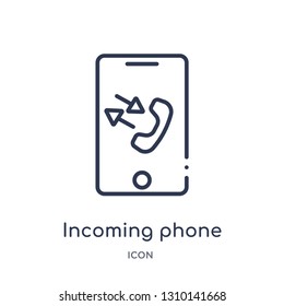 incoming phone icon from ultimate glyphicons outline collection. Thin line incoming phone icon isolated on white background.