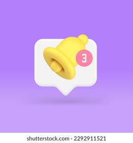 Incoming reminder alert sound notification application ring bell message attention inbox 3d icon realistic vector illustration. New chat newsletter calendar cyberspace information call mailbox notify